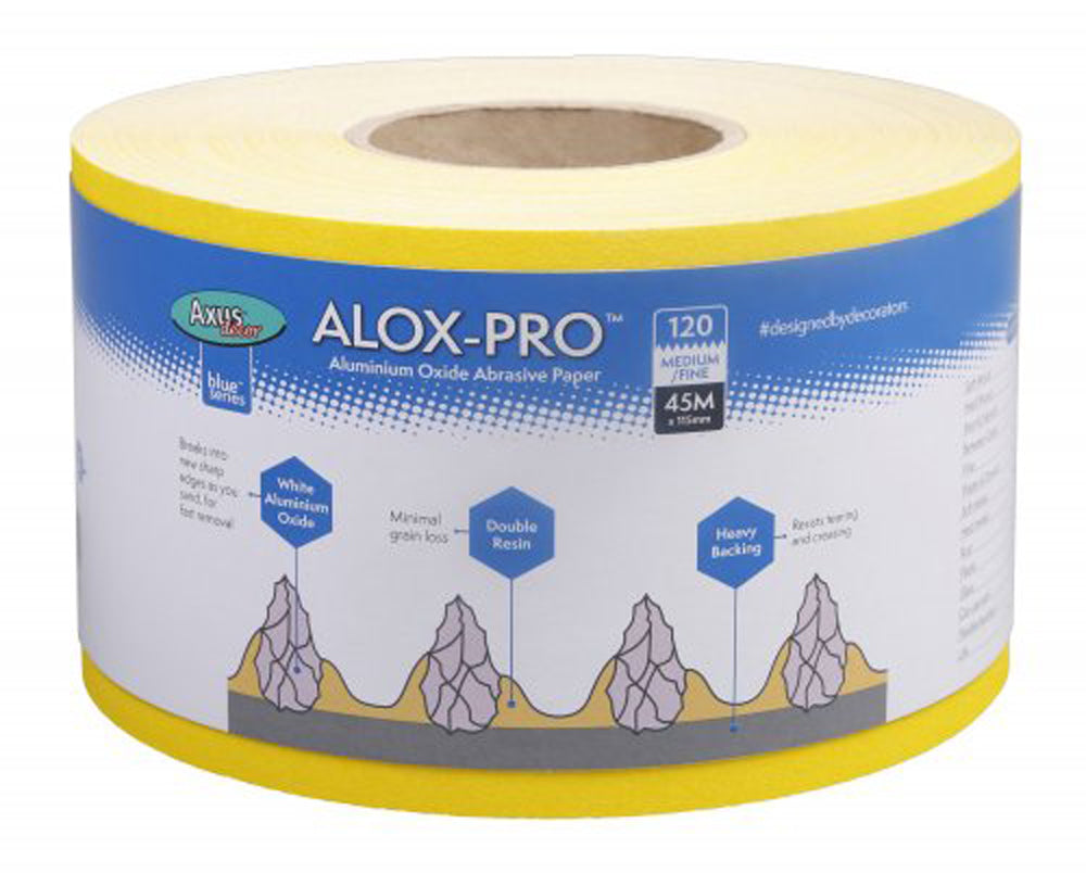 Alox-Pro Aluminium Oxide Abrasive Paper, Grit 120, (blue series) 45m x 115mm