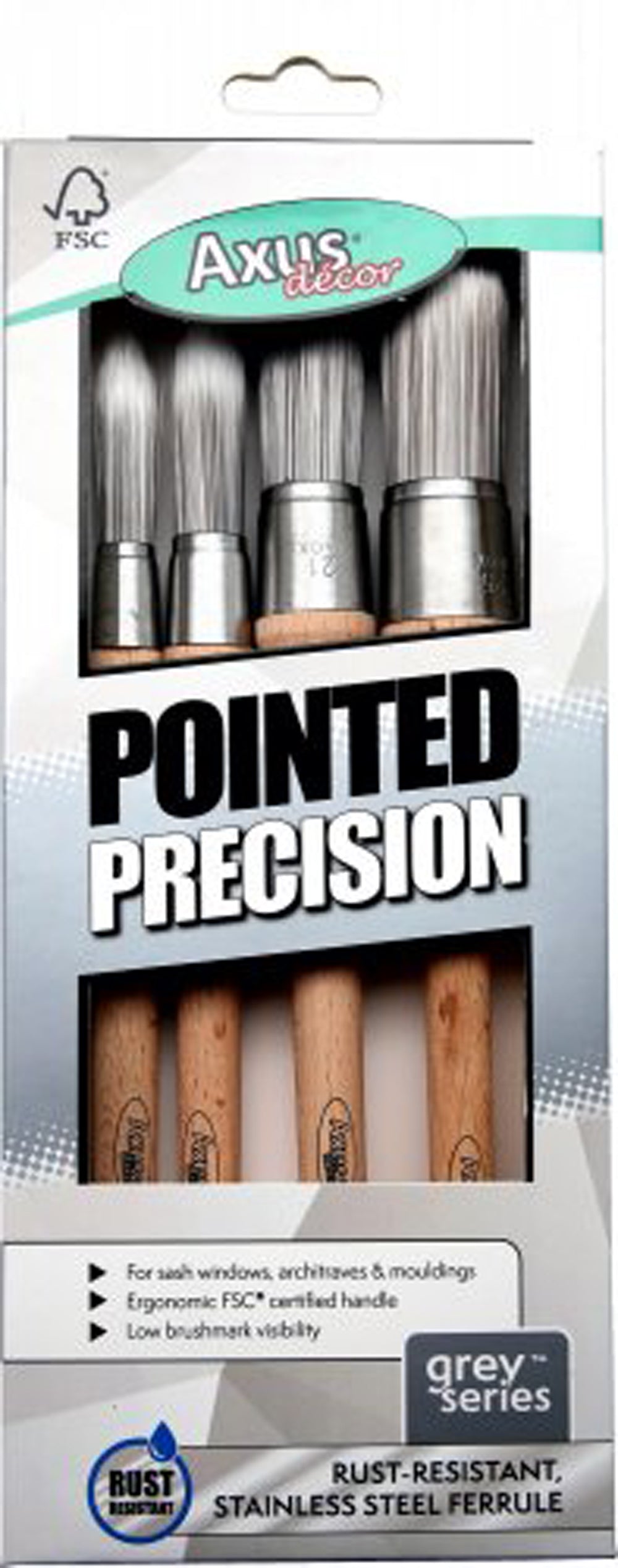 Pointed Precision Brush Set, (grey series) Set of 4 (12, 15, 20, 25mm)