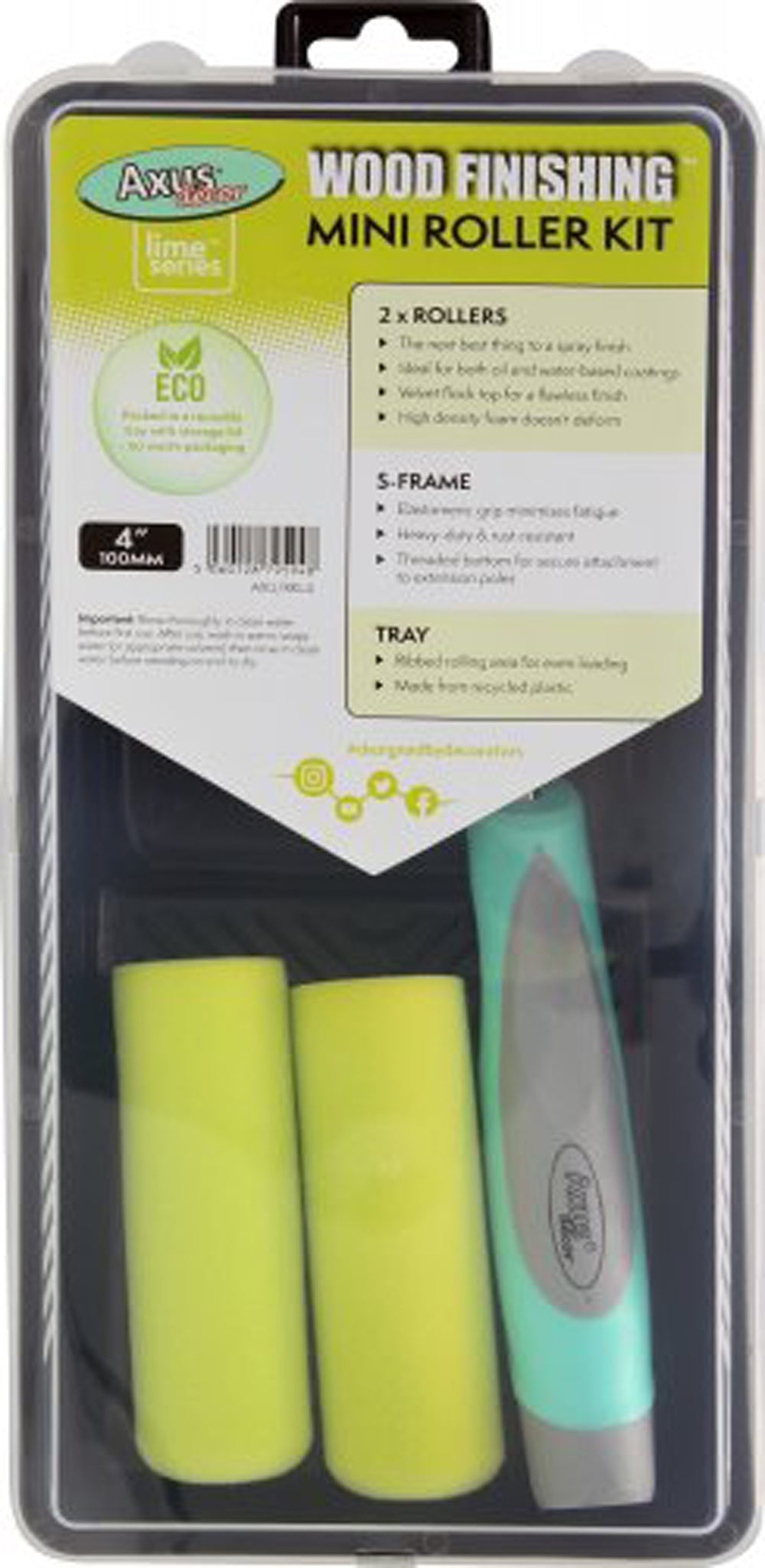 Wood Finishing Mini Roller Kit (2 x Rollers, Tray & Frame), (lime series) 4