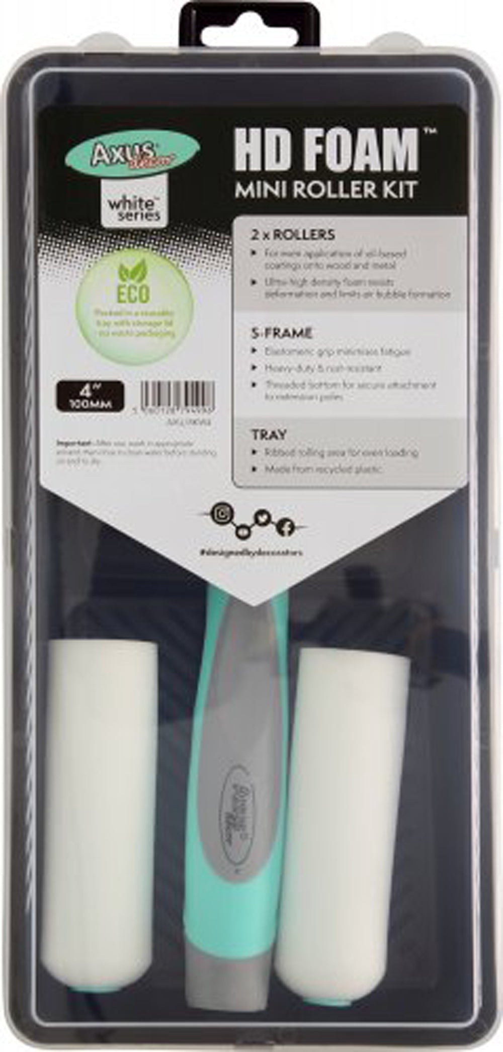 HD Foam Mini Roller Kit (2 x Rollers, Tray & Frame), (white series) 4